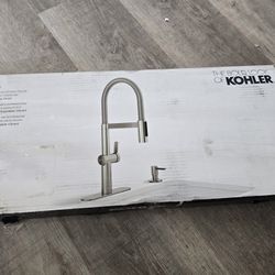KOHLER Koi Vibrant Stainless Single Handle Pull-down Kitchen Faucet with Sprayer (Deck Plate and Soap Dispenser Included)