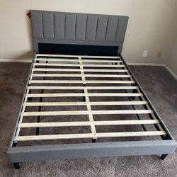 Queen Size Gray New Bed With Nice Mattress. 