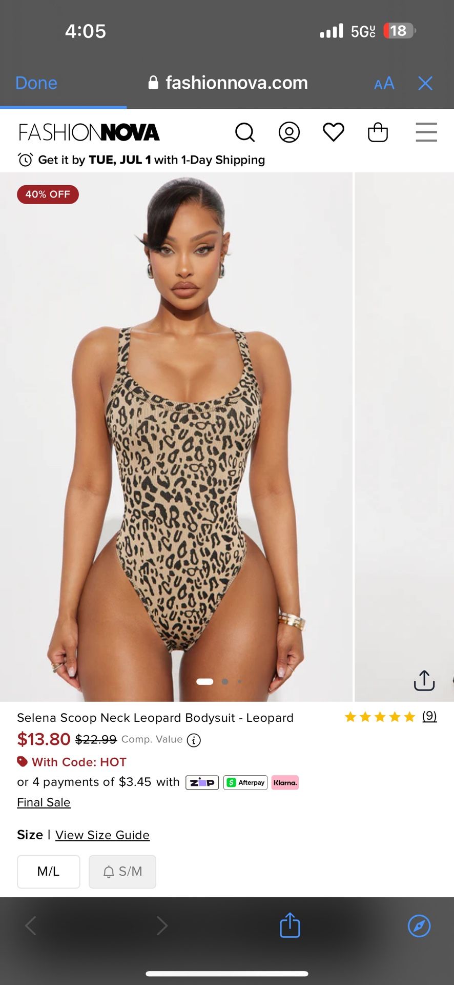 Fashion Nova S/M Bodysuit Cheetah