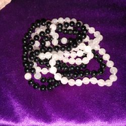 Rose Quartz & Jet Beaded Necklaces, 2 For 1