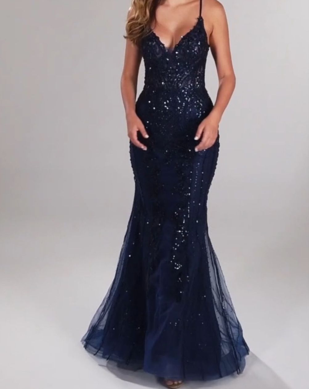 $600 Ellie Wilde Prom Dress - Size 8 - Navy Blue - Excellent Condition!
