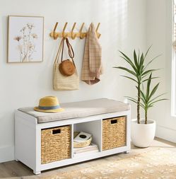 Entryway Storage Organizer Shoe Bench With Cushion - NEW
