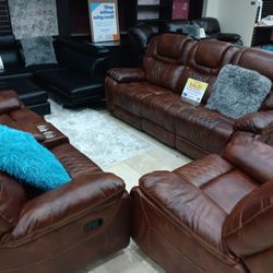 Santiago Brown Leather Reclining 3 Piece Living Room Sets---Only $1499---Unreal Pricing!!!---Delivery Available 