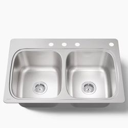 33" top-mount double-bowl kitchen sink