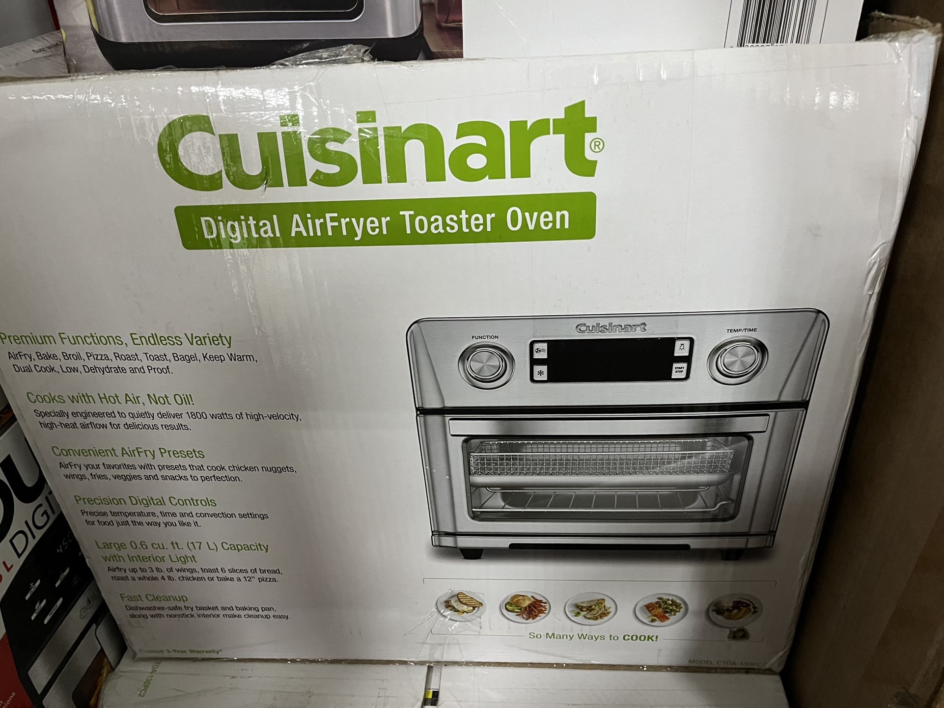 (open box) Cuisinart CTOA-130PC2 Digital Model Airfryer Toaster Oven, 0.6 cu ft, Silver