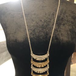 LUCKY BRAND 16" SILVER BRASS SEMI PRECIOUS MULTI LAYER BARS/STRANDS NECKLACE