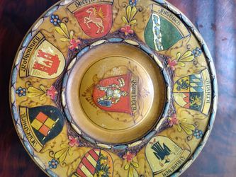 Vintage German carved wooden plate plaque