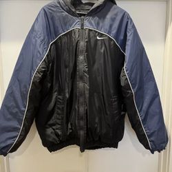 VTG Y2K Nike Spellout Swoosh Puffer XL REVERSIBLE ZIP Jacket Coat Navy NOCTA
