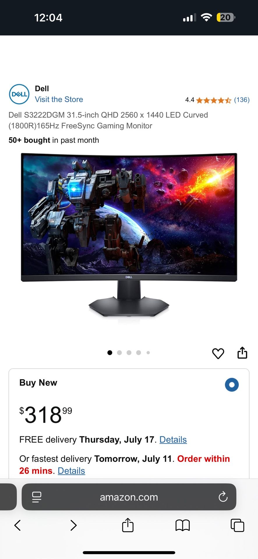 Dell 32 Inch Monitor - 165hz