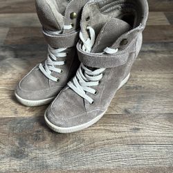Steve Madden Suede Wedge Sneakers – Taupe Hidden Heel High Tops
