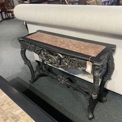  Console Table - Black Tuscany Style W/ Rectangular Marble Top - SKU: QLJVRZ