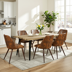 Homy Casa LANCELOT+KALI 7PC Dining Set 63" Table with 6 Upholstered Chairs Walnut Finish