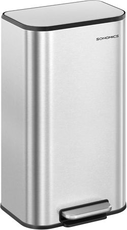 Trash Can, 8-Gallon (30 L) Garbage Can with Lid, Stainless Steel, Soft Close and Stays Open, Inner Bucket, Wide Non-Slip Pedal, Metallic Silver ULTB54