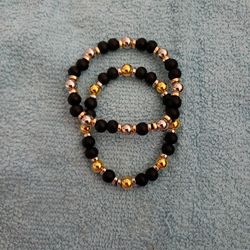 Gold And Black And Silver Beads And Black With Gold Color Spacer