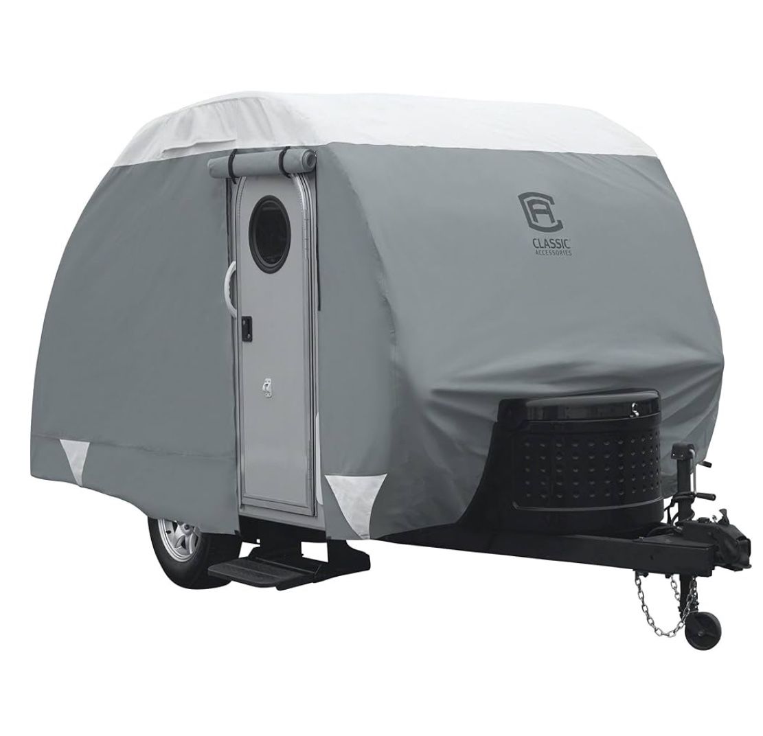 Classic Accessories Over Drive PolyPRO3 Deluxe Teardrop Trailer Cover, Fits 10' - 12', Tear-Resistant, Travel Trailer Storage Cover, Compatible with R