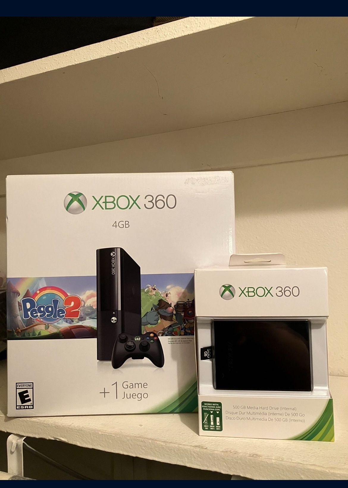 New Sealed In Box Xbox 360 E Console + New Official 500GB Hard Drive ...