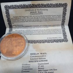 Berlin Wall Commemorative Medal Issued By the American Founders Mint.