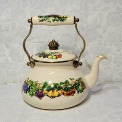 Vintage Kensington Garden Tea Kettle Fruit Garland Enamel Tabletops Unlimited