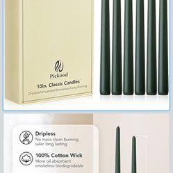New Burning Formula Unscented Dripless 10-Inch Taper Candles Set of 12 - Dark Green, for Wedding, Dinner - Smokeless, Long Burning - Hand Poured, Colo