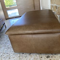 Oversized Brown Leather Ottoman, Storage!