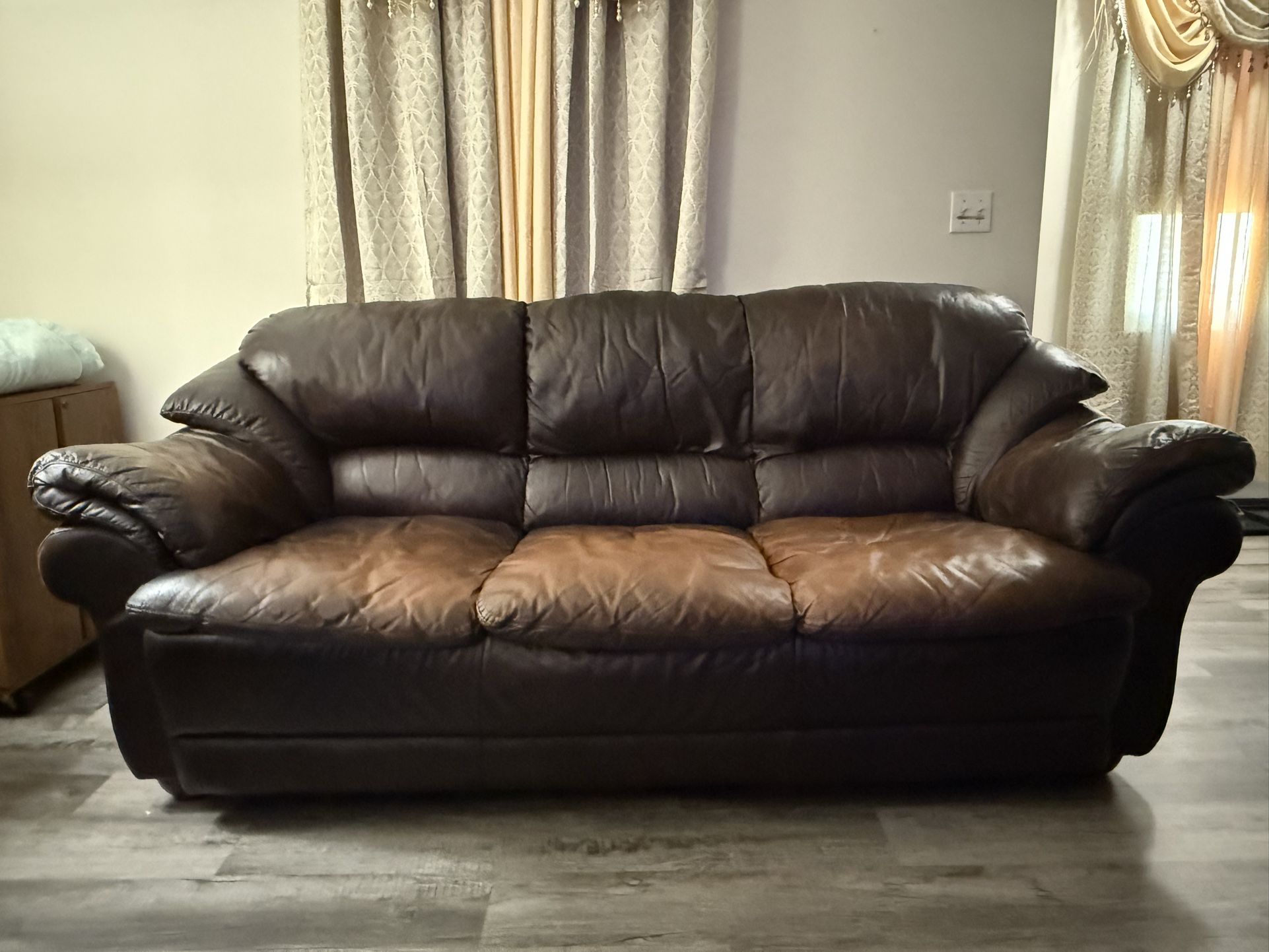 Dark Brown Living Room Genuine Leather Furniture Set - 3 Pieces