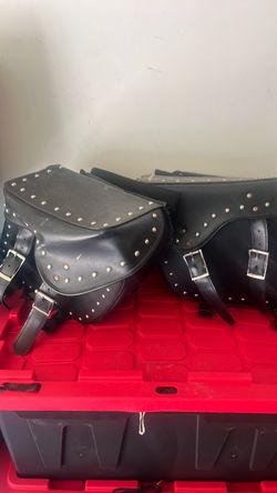 Black Studded Motorcycle Saddlebags Pair