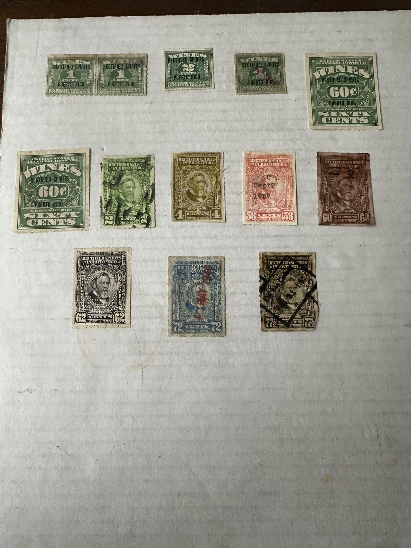 Puerto Rico Wine Tax Revenue Stamp Group Of 13 Used