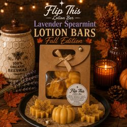 Handmade Lavender Spearmint Lotion Bars – Fall Edition 6 Pack.
Each solid lotion bar is handcrafted with beeswax, grapeseed oil, coconut oil, shea but