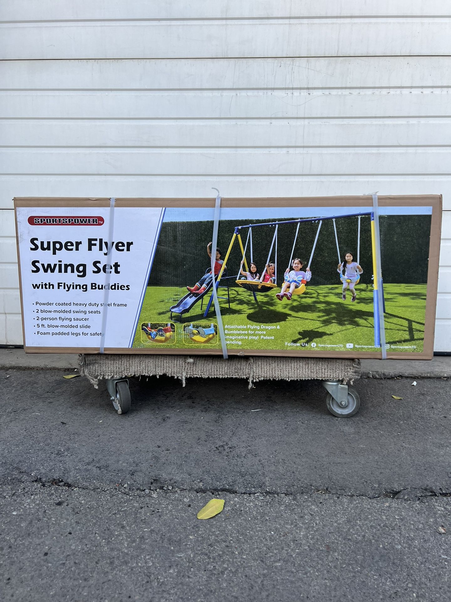 Sportspower Super Flyer Swing Set with 2 flying buddies, saucer swing, 5ft blow molded slide and 2 swings