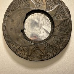 Round Sun/Moon Punched Brass/tin Mirror Decor