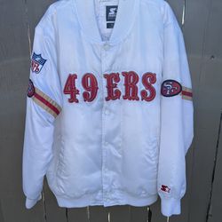 Vintage San Francisco 49ers Starter Black Label White Satin Bomber Jacket - XXL