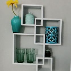 Modern Floating Wall Mounted Intersecting Cube Shelves