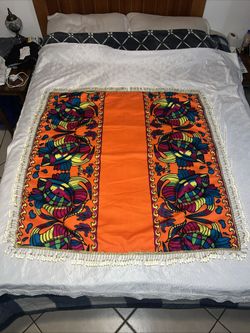 3.5 X 3.5 ft Heavily Embroidered Manto Orisha Religious Orange Handmade Beaded