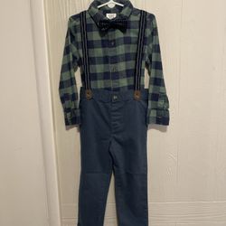 4t Carter’s 3-piece Set (includes Plaid Shirt, Bow Tie &  Pants W/ Suspenders) 