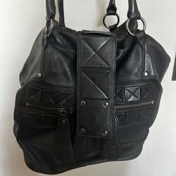 BCBG Maxazria Huge Black Leather Hobo Bag Purse Designer Rare