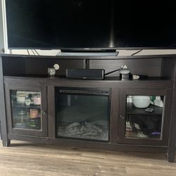 Dark Brown TV Stand W Fire Place