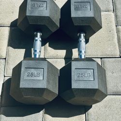 New Pair Of 25 Pound Rubber HEX Dumbbells