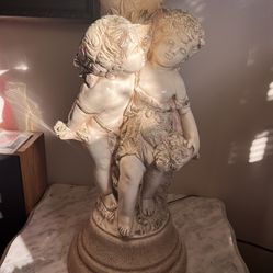 Vintage Double Cherub Pedestal Statue – Heavy Decorative Accent