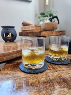 Modern Rustic Cocktail Coasters for Bar. Set of 8 Coasters with Holder.