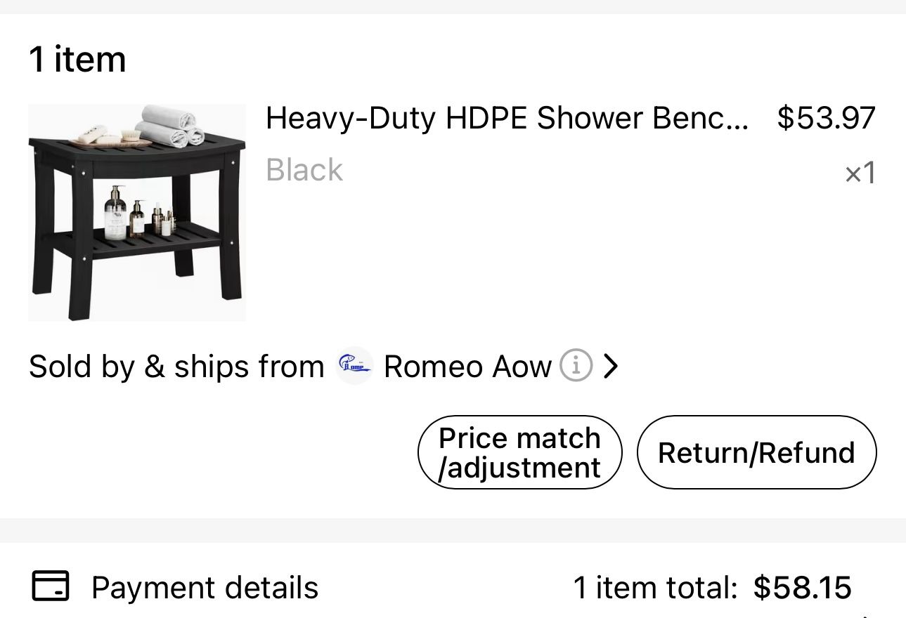 Black Shower Bench - Heavy Duty/Waterproof