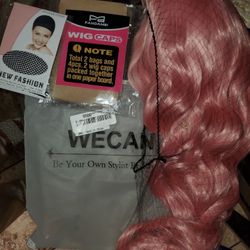 New, Unused Light Pink Wig With Head Pieces
