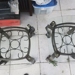 Set Of Two Glass Top Tables With Metal Frames