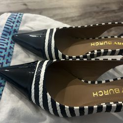 Tory Burch Cap Toe Zebra Sling Back Heels 