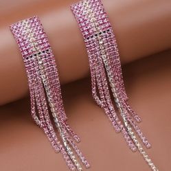Rhinestone Tassel Drop  Earrings 