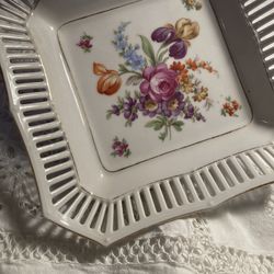 Schumann Porcelain Bavaria Serving Dish  Floral With Golden Trim