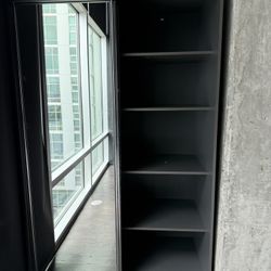 Grey Wood Freestanding 2 Slide Doors Wardrobe Cabinet 