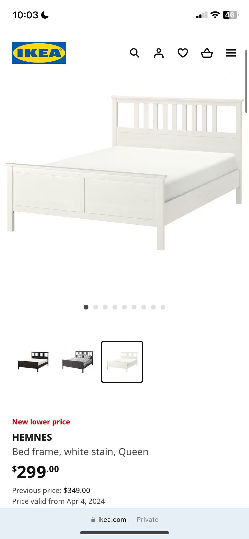 HEMNES IKEA QUEEN SIZE BED FRAME 