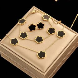 18K Gold Plated Stainless Steel Jewelry Set Clover