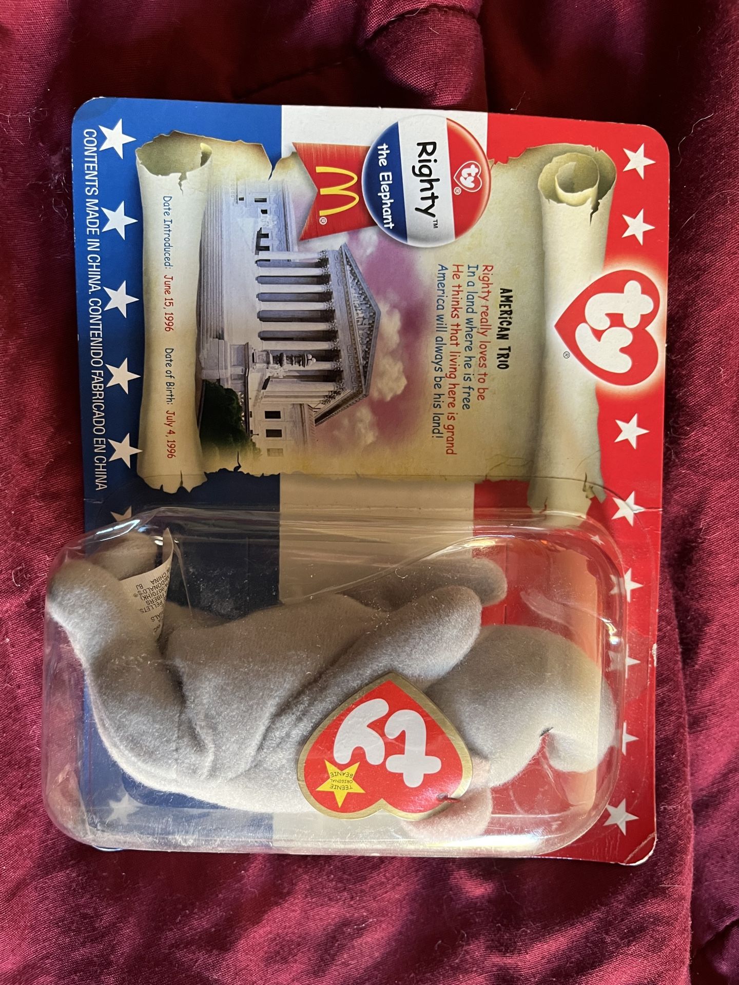 Collectible Beanie Baby Democrat Elephant Mc Donald’s