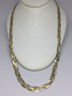 925 Tri-Color Braided Herringbone Necklace